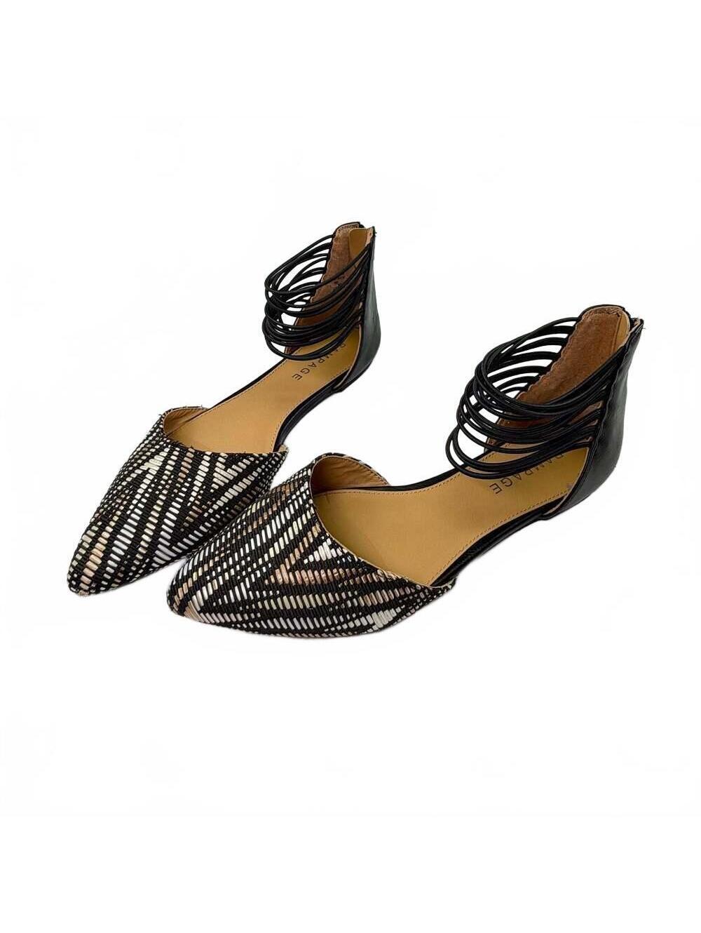 Rampage Cinna Black and Beige Strappy Pointed Toe Flats, Size 8M